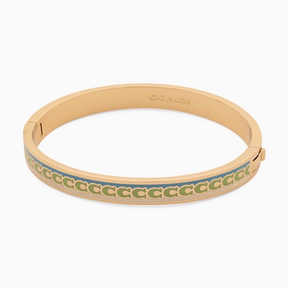 NWT! Authentic Coach bangle bracelet in gold, soft green and blue. Coach logos - Picture 5 of 8